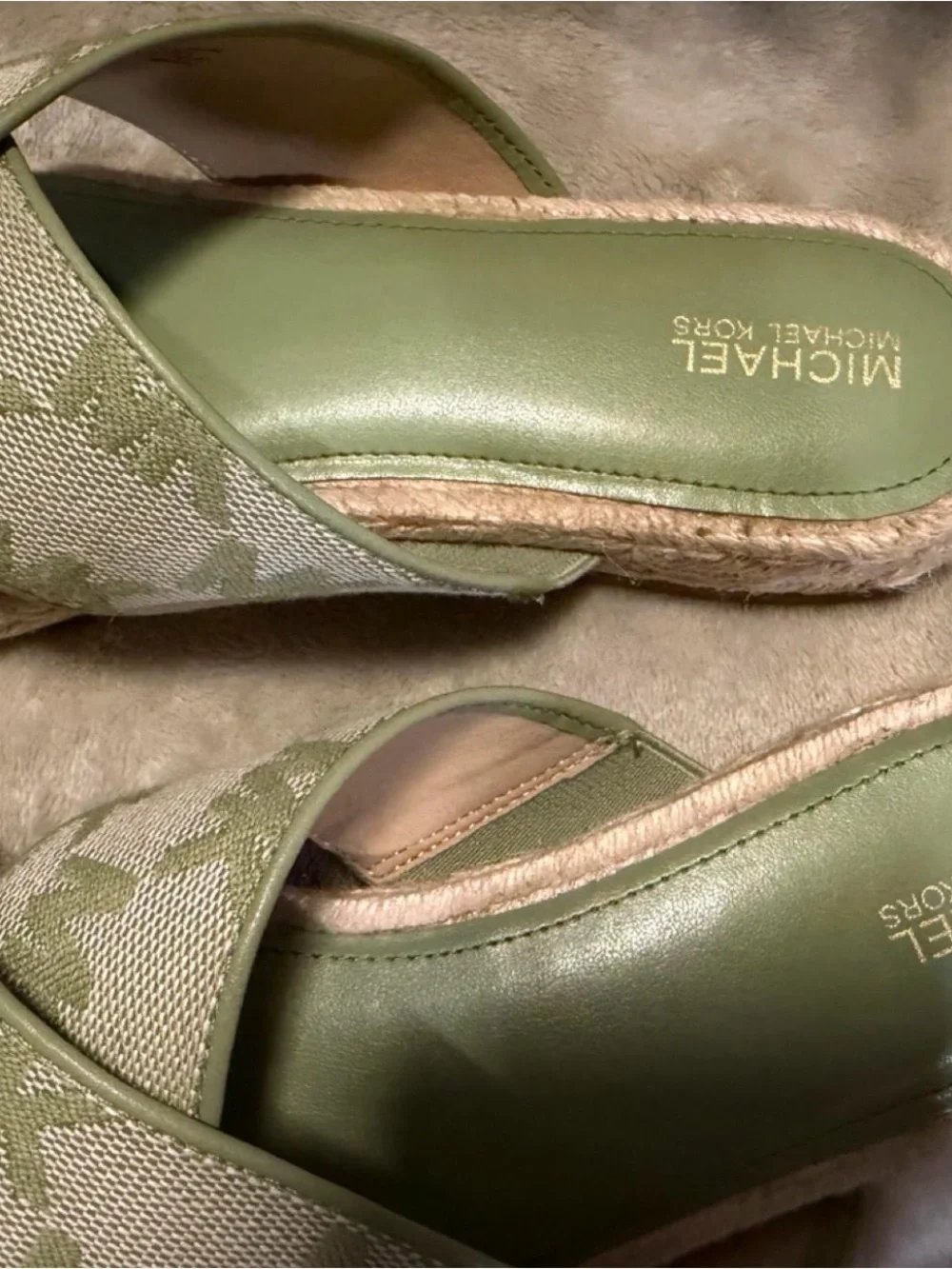 Michael Kors Light Green MK Logo Crossband Espadrille Sandals